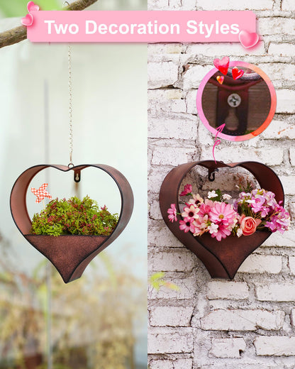 Philodwell Metal Plant Hangers Indoor and Outdoor: Easter Gifts for Mom Women Her Wife Garden Lovers Birthday - Heart Shape Hanging Planters for Window Wall Living Room Office Decor(Rustic)