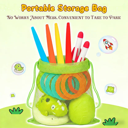 3 in 1 Musical Jump, Toss Ring Game and Stomping Launch Rocket with Storage Bag, Remote Control Outdoor Toys for Kids 3-6 Exercise Jump Gross Motor for Toddlers Indoor/Yard Game Gift for Boys Girl 4-8