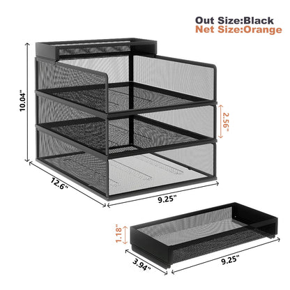 Natwind 3 Tier Stackable Paper Trays for Letter Documents, Desktop File Organizers for Office Supplies, Metal Mesh Desk Organizer，Office Organizer，Letter Trays for Home, Office, School，Black