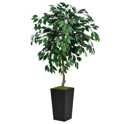 ASTIDY Artificial Ficus Tree 5FT - Faux Indoor Tree with Black Tall Planter - Fake Ficus Floor Plant in Pot - Artificial Silk Tree for Home Office Living Room Decor Indoor