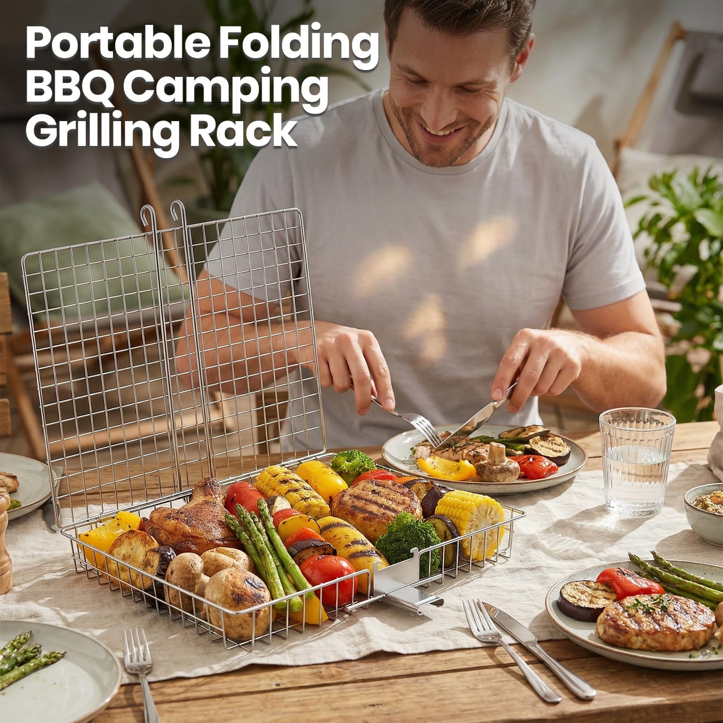 Clheatky 16 PCS Stainless Steel Grill Basket Set, Complete BBQ Grill Accessories for Shrimp, Vegetables & Fish, Portable Grill Basket with Oil Sprayer, Ideal Grilling Gifts for Men Dad Husband