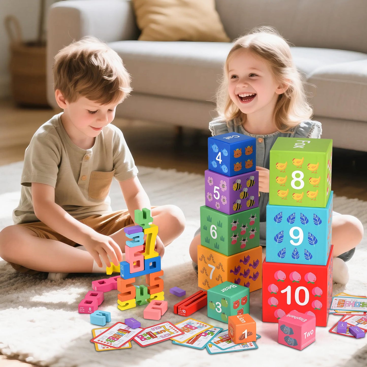 Wooden Number Building Blocks & Stacking Toys for Toddlers 3+ Years Old, Digital Building Blocks, 1-10 Digital Blocks Toys, Balance Competition Toy, Educational Gift for Kids Boys and Girls