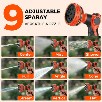 Retractable Garden Hose Reel 90 ft x 5/8 inch Automatic Slow Return 9 Sprayer Nozzle Any Length Lock Heavy Duty Wall-Mounted Hose Reels for Outside 180° Swivel UV Resistant