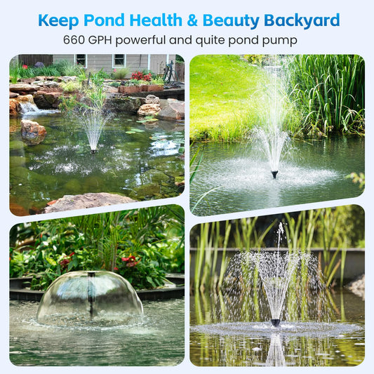 FEOXSHAL Pond Filter with Fountain Pump Kits, 50W 660GPH Pond Pump and Filter Kit with Submersible Water Pump Flow Ajustable for Outdoor Ponds Koi Pond Garden Fish Tank Water Features