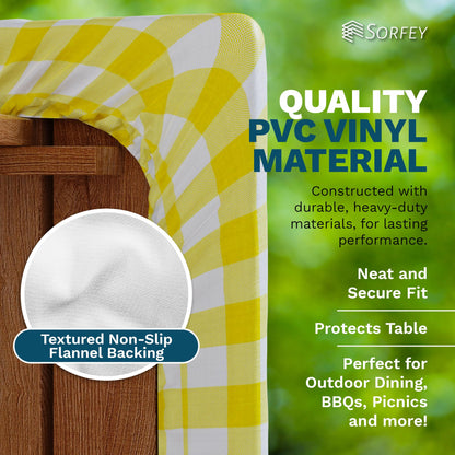 Sorfey Picnic Table Cover with Bench Covers -Fitted with Elastic, Vinyl with Flannel Back, Fits for Table 30"x 60" Rectangle,Water Proof, Solid Yellow Design