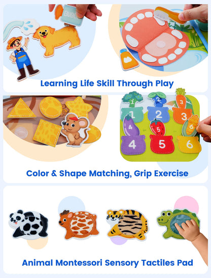 BizyKoady Toddler Busy Book for 1-3, Montessori Felt Busy Book, Busy Board for 1+ Year Old, Toddler Airplane Travel Toys, Educational Learning Activity Books, Girl & Boy Birthday Gift