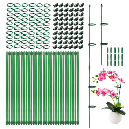 165Pcs Adjustable Plant Stakes, 30Sets Garden Plant Support Sticks, 30Pcs Fiberglass Plant Pole Stand, 60Pcs Rings, 60Pcs Clips, 15Pcs Connectors for Potted Plant Flower Tomato Orchid Vegetable