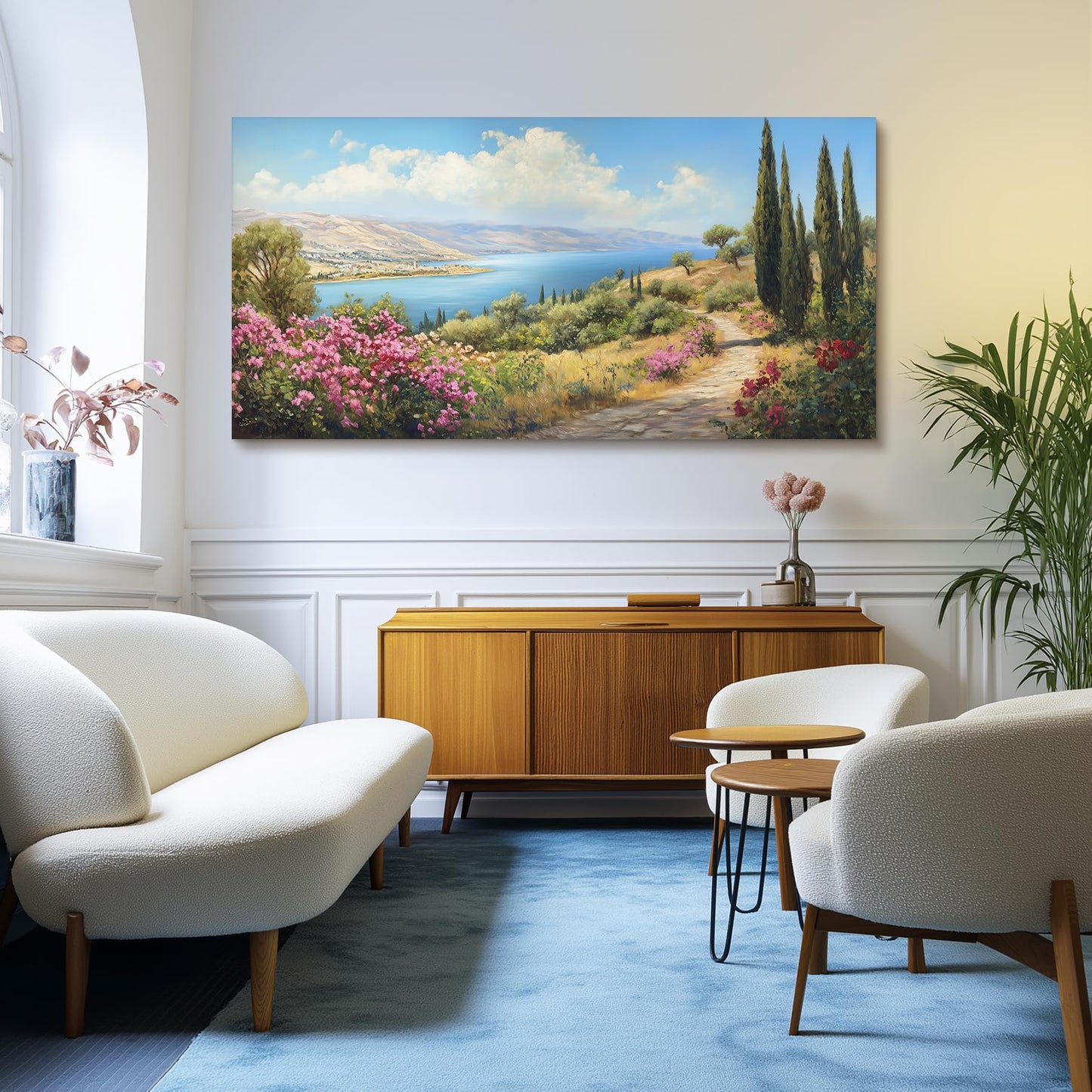 crmotu Large Landscape Wall Art, Mountain Wall Art, Lake Pictures Wall Decor, Pastoral Scenery Canvas Prints, Meadow Wildflower Paintings for Living Room Bedroom Dining Room Farmhouse 29x57inch
