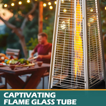 PATIOPIA 48,000 BTU Flame Pyramid Pool Heater With Cover, Triple Safety Protection Portable Patio Heater with Patio Cover, Warm Glass Tube with Durable Wheels-Black