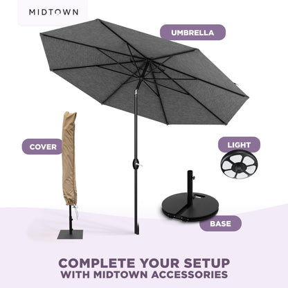 Midtown Umbrellas – The Lean 8 Ft Patio Umbrella with 10-Year-No-Fade Acrylast Acrylic Fabric, Auto-Tilt and 8 Reinforced Ribs for Deck, Pool, Garden, Hotel & Cafes – Stonecast Grey Canopy, Black Pole