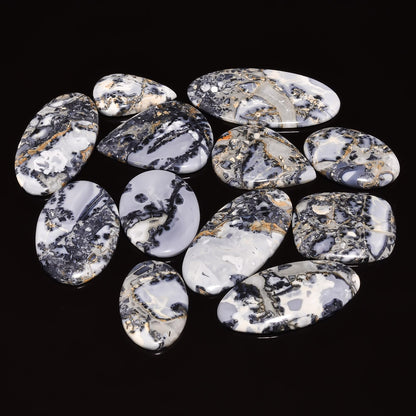 Natural Grey Maligano Jasper Gemstone- Chakra Healing Gemstones for Jewelry Making -Loose Polished Cabochon -Perfect Crystals for Meditation Jewelry Designs Gift for Her, Mother Wife (5 pcs, 25-35 mm)