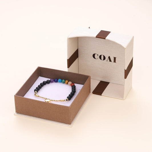 COAI Women's Balancing Chakra Bracelet, Onyx Black Stone Bracelet for Women