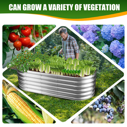 TBMLC 17" Tall Elevated Oval Metal Raised Garden Bed - 5ft x 2ft in Size and 0.8MM Thick Durable Planter Bed/Box for Vegetables Flowers Succulent at Patio/Garden Outdoor (Silver, 5X2X1.4 FT)