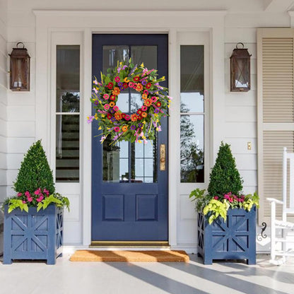 WSTPUPU Artificial Spring Wreath 22 Inch Summer Wreaths for Front Door with Green Eucalyptus Leaves Pink Daisy Lavender Spring Door Wreath for Farmhouse Wall Wedding Home Porch Easter
