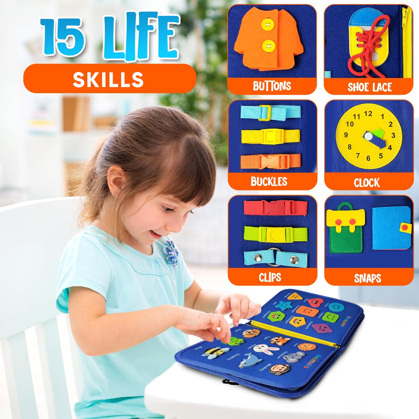 Montessori Busy Board for Toddlers 1-4 Years - Educational Sensory Toy for Fine Motor Skills & Learning Activities - Travel-Friendly Preschool Toy for Boys & Girls, Travel Toy for Kids
