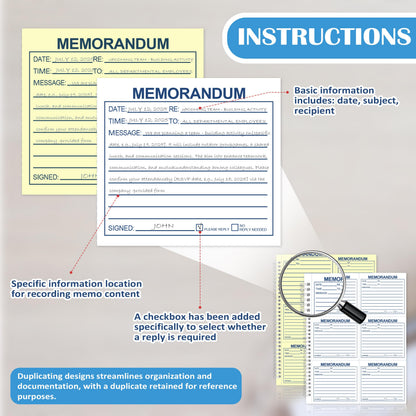 Memorandum Forms Book 300 Sets Carbonless 2 Part Duplicate Memo Pads 8.5x11 Inches Phone Message Book Spiral Bound With Tear Off Line And Writing Board Backing Suitable For Office Or School(1, Blue)