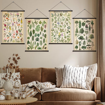 Lewtemi 4 Pcs Vintage Poster Nature Botanical Wall Art Wildflowers Leaves Medicinal Herbs Trees Wall Hanging Poster Prints Plants Chart Poster for Classroom, 15.35 x 23.62 Inch(Retro, Green Plants)