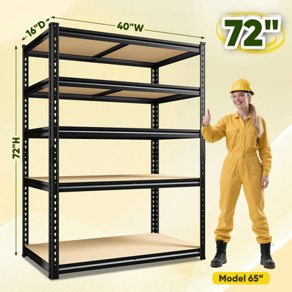 DurayLoly 72" H Garage Shelving, 5 Tier Storage Shelves Load 2500 lbs, Adjustable Garage Shelves, Metal Shelving Unit for Warehouse, Basement, Pantry, 40" Wx 16" D x 72" H, Black