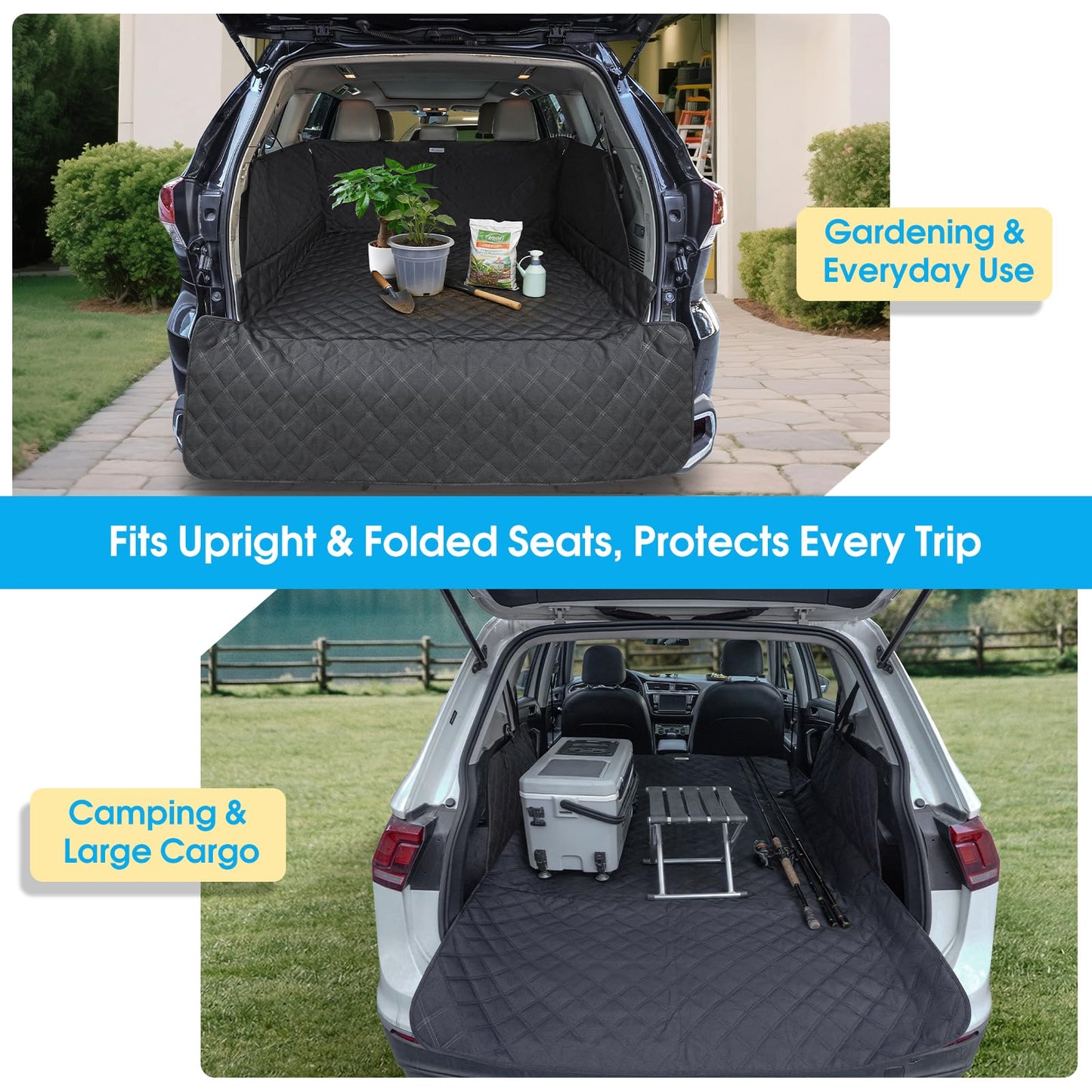 ALLANSING Extra Long SUV Cargo Liner for Dogs - Heavy-Duty 900D Oxford Waterproof Pet Cargo Protector with All-Round Protection & TPU Suction Cups, Fits Full-Size SUVs and Minivans