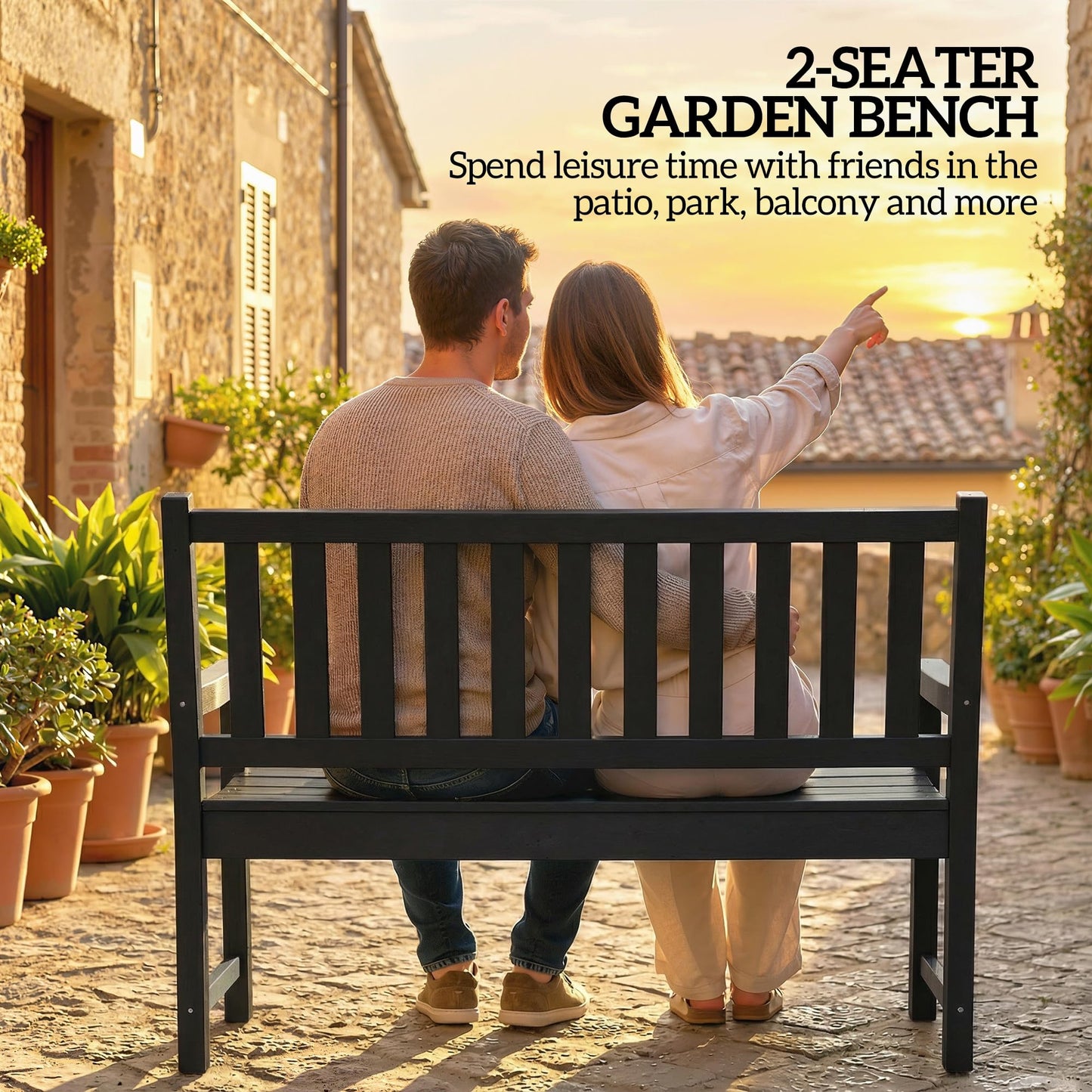 Outsunny Outdoor Bench, 49" All-Weather HDPE Garden Bench, 2-Person Patio Loveseat with 528 lbs Capacity, Curved Seat for Backyard, Park, Porch, Lawn, Park, Black