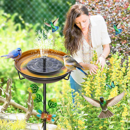 35.4In Metal Bird Bath for Outside, Freestanding Garden Birdbaths & Birdfeeder with Upgraded 5 Prongs Base, Bird Baths Feeder Water Bowl for Outdoors Patio Yard Lawn Art Decor (Yellow+Red)