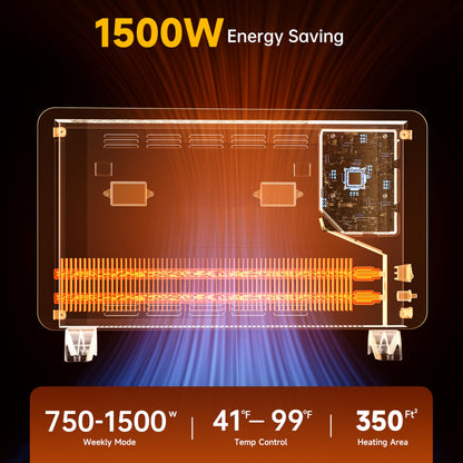SUNDATE Convection Heater Wifi Control, Indoor Space Heater, 1500W Electric Heating with Remote Control, Digital Display, Fast Heating, 24H Timers for Living Room, Bedroom, Office (Black W/White)