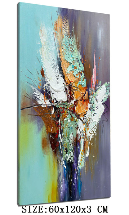 zoinart Hand Painted Textured 3D Wall Art 24x48 Inches Colorful Oil Paintings Abstract Large Canvas Wall Art for Home Decorations
