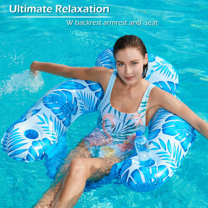 Jasonwell Inflatable Pool Float Chair - 2Pack Floating Pool Chair Lounge Floats for Swimming Pool Water Chair Pool Lounger with Cup Holder Pool Toy Party Floaties for Adults (BG-L)