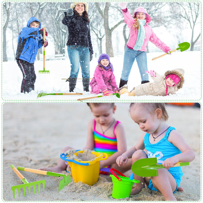Amtreen Kids Gardening Tools Set - 6PCS Detachable Garden Tool Kit with Gloves, Shovel, Rake, Hoe, Leaf Rake & Spray Bottle - Wooden Handles with Hanging Hole, Perfect Outdoor Toy Gift for Ages 3-5