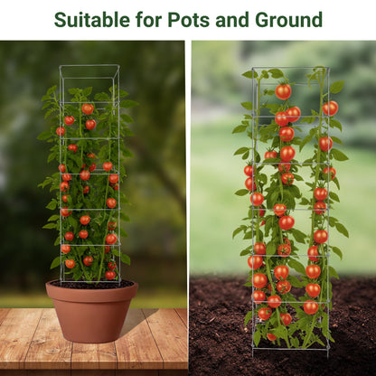 Toriexon Metal Foldable Tomato Cages 13" x 56", Square Tomato Cages Plant Support for Vegetable Garden, Heavy Duty Tall Tomato Cages for Beans, Tomatos, Cucumbers - 5 Pack