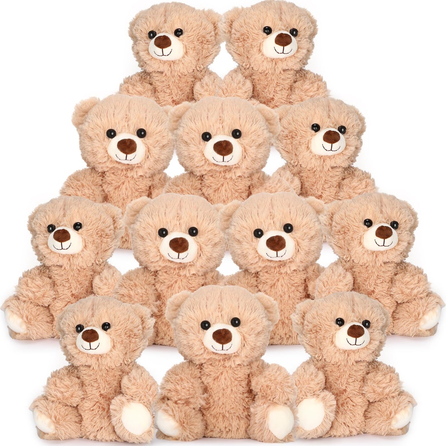 HyDren 12 Pcs 10 Inch Stuffed Animal Bear Bulk Soft Brown Small Stuffed Cute Bear Plush Toy for Girls Boys Birthday Party Baby Shower Party Favors(Light Brown)