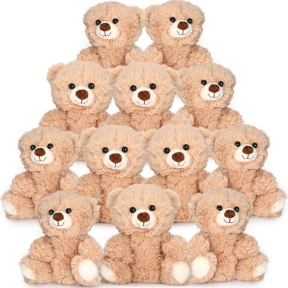 HyDren 12 Pcs 10 Inch Stuffed Animal Bear Bulk Soft Brown Small Stuffed Cute Bear Plush Toy for Girls Boys Birthday Party Baby Shower Party Favors(Light Brown)