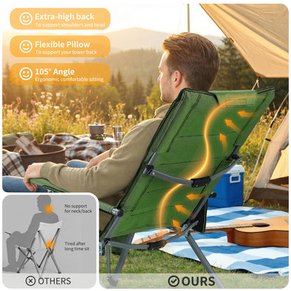 Anmiro Folding Camping Chair with Cup Holder and Storage Bag, Heavy Duty Support 400 LBS, Oversized Collapsible Portable Adjustable Back Support Camping Chair for Outdoor Lawn Patio Balcony