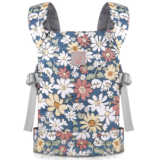GAGAKU Baby Doll Carrier - Kids Toy with Adjustable Straps for Stuffed Animal Dolls - Gray - Smiling Daisies