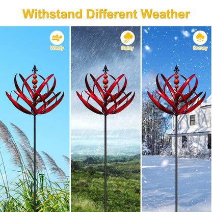LimeHill Wind Spinner for Garden and Yard - Large Metal Kinetic Wind Sculptures for Outdoor Decor (91 Inches, Burgundy Lotus)