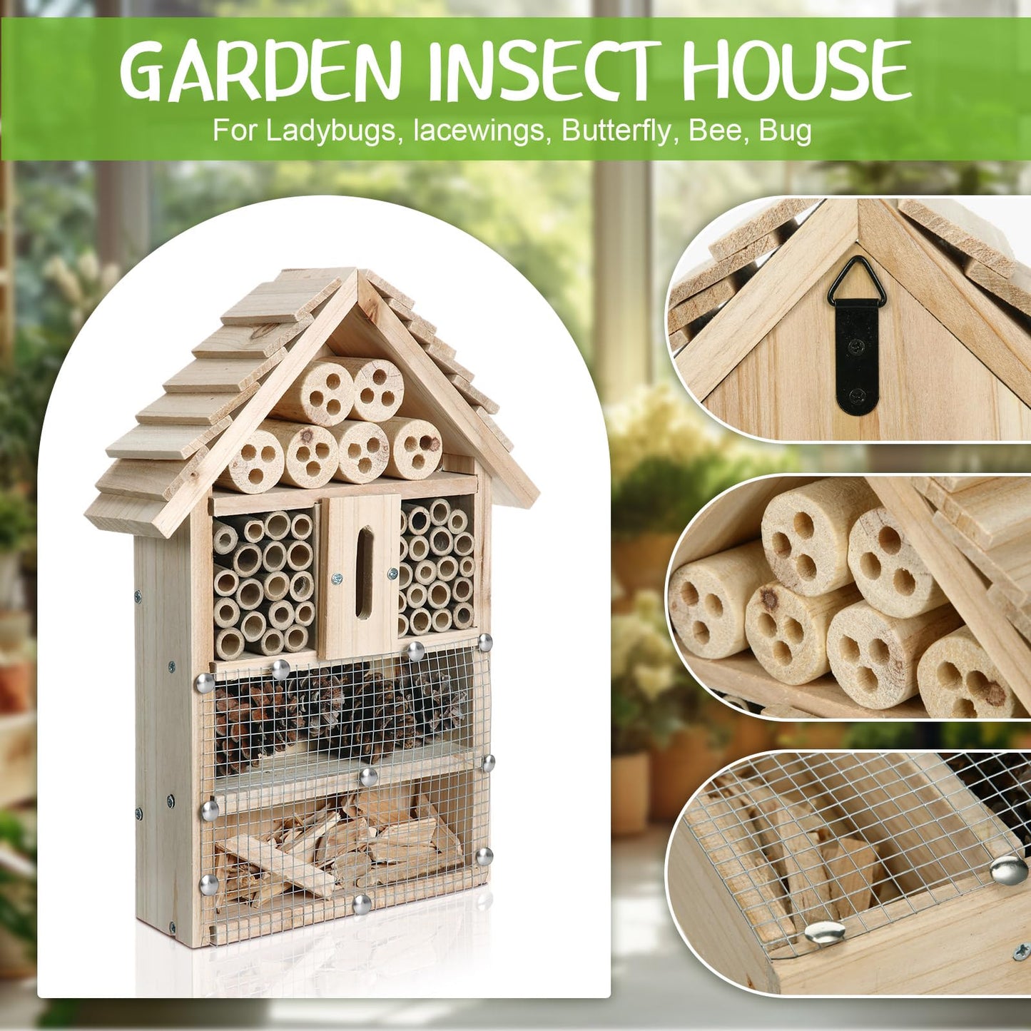 2 Set Bug Hotel Kit DIY Insect Hotel Lady Bug House for Garden DIY Cedar Wood Craft for Butterfly, Ladybird, Beneficial Insect Habitat Mason Bee House, 13.6 x 10.8 x 2.8 Inch(A)