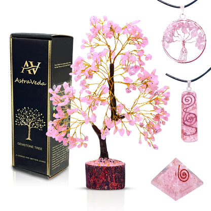 AstraVeda Rose Quartz Crystal Tree, Chakra, Feng Shui, Healing Crystal, Gemstone Tree, Crystal Gifts, Healing Stones, Spiritual Gifts