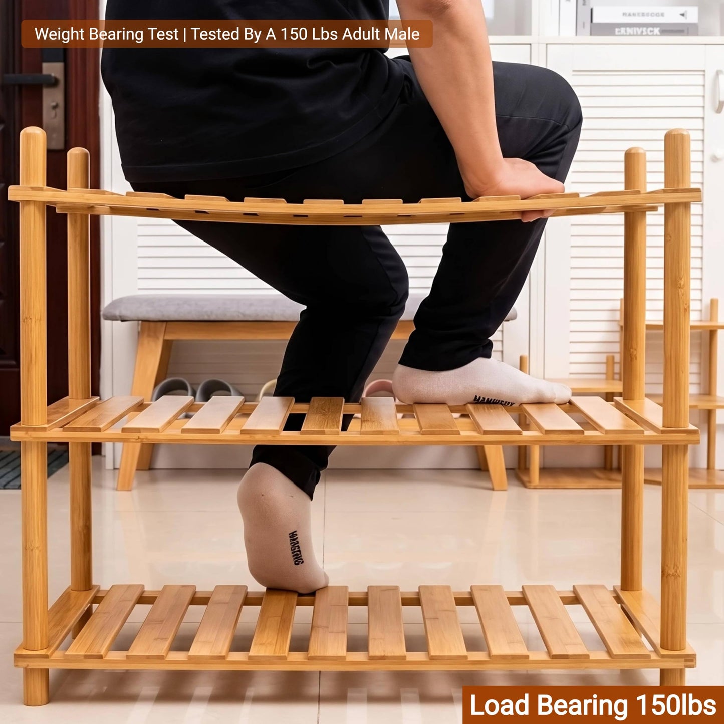 GOGOGO 3-Tier Expandable Bamboo Bookshelf - 150LBS Heavy-Duty, Tool-Free Assembly, Multifunctional Storage for Bathroom/Kitchen/Office Holder Plant Flower Stand (Natural, 3-Tier 12.8" D)