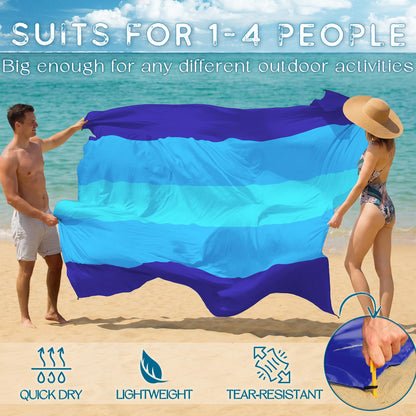 BYDOLL Beach Blanket 78''×81'' 4-7 Adults Oversized Lightweight Waterproof Sandproof Beach Blanket Large Picnic Mat for Travel Camping Hiking Picnic(78" X 81", Blue-Mixed)