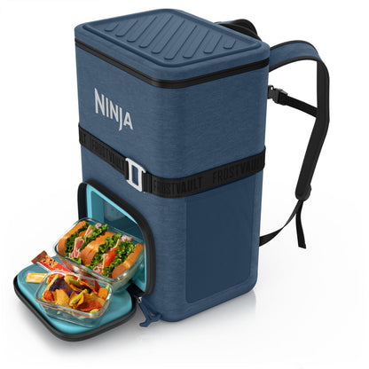 Ninja | Backpack Cooler | FrostVault Go 36 Can Soft Cooler | Leakproof Zipper with Built in Can Opener, 2 Ice Packs & Dry Storage Drawer | for Hiking, Camping & More | Lakeshore Blue | FF136NV