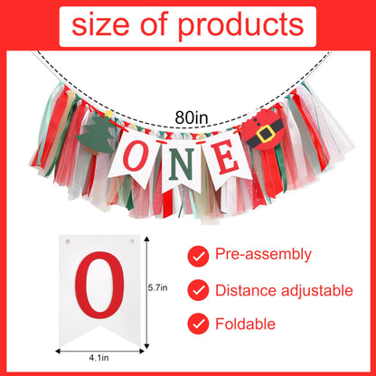 Christmas 1st Birthday High Chair Banner - My First Christmas Highchair Banner, Best Christmas Tree One Birthday Party Supplies, Santa Party Decorations for Baby, Holiday Cake Smash Photo Props