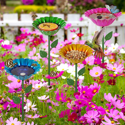 Retyion Large Bee Watering Station, 4 Pack Small Bird Bath for Outside, Metal Butterfly Feeders Bowl with 5.32'' Flower Design Bee Bath for Garden Decor (Classic-Flower 4-Pack)