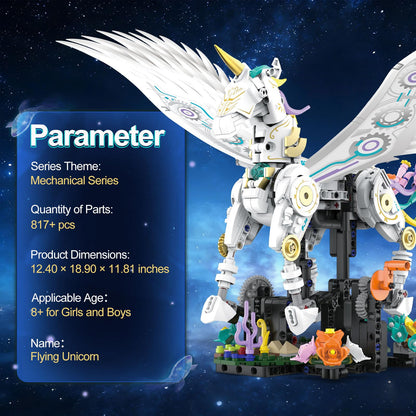 Gaitel Unicorn Building Blocks Set - STEM Toys for Girls & Boys Ages 8-14+, Crank-Powered Movement, Movable Wings & Legs, Flower Base, Birthday Gift for Kids & Adults, Home/Office Decor(817+Pieces)