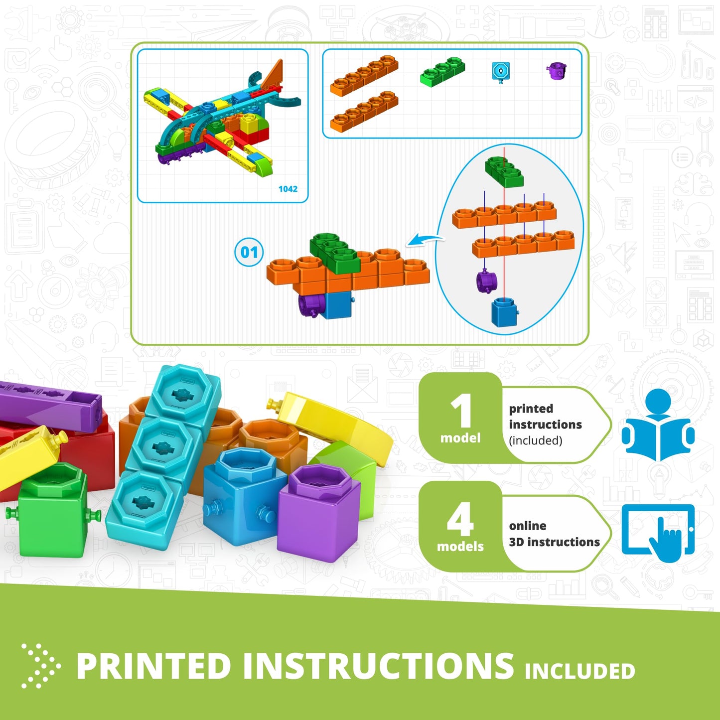 Engino QBOIDZ Airplane, Building Blocks for Ages 3+, Preschool Educational Toys for Kids, Building Kit for Boys & Girls, Montessori Toys, STEM Toddler (5 Models)