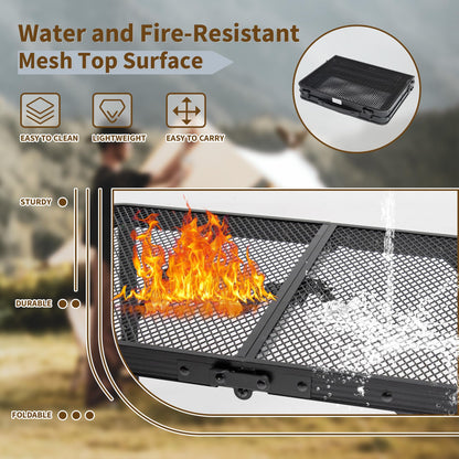 HPC Decor Folding Grill Table-Camping Table with Mesh Desktop,Portable Picnic Table with Carry Handle,27/56cm Height Adjustable Metal Table-Outdoor Grill Table,Folding Table for Outside Inside Use.