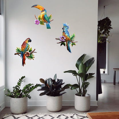 J-Fly Metal Parrot Wall Decor Tropical Outdoor Wall Decor Parrot Outdoor Wall Art Metal Bird Valentine Decor Patio Fence Garden Home Kitchen Decor 11 Inch