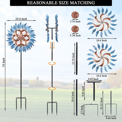 Wind Spinner Large Wind Mill Metal Outdoor Indoor Large Two-Way Wind Sculptures for Garden Patio Yard Decor