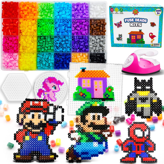 FUNZBO 5200 5mm Fuse Beads Kit with Mini Iron - 24 Colors | 111 Patterns, Easter Arts and Crafts for Girls and Boys, Kids Toys Set, Art Decorations, Birhtday Gifts for Age 5+ Years Old Kids