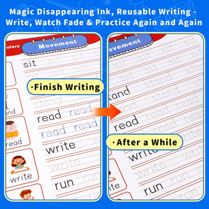 Magic Grooved Handwriting Practice Book for Kids Ages 3-8, Reusable Tracing Workbooks with Auto-Disappearing Ink, Preschool Learning Activities for Toddlers-Gifts for Children