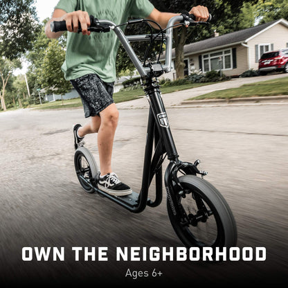 Mongoose Expo Scooter, Ages 6+, 12-Inch Air-Filled Wheels, BMX-Style Handlebars, Steel Frame, Wide Foot Deck, Axle Pegs, Freestyle Gyro Brake Rotor, Kick Scooter for Boys and Girls